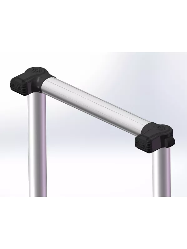 Detail of telescopic ladder top handle and stabiliser section